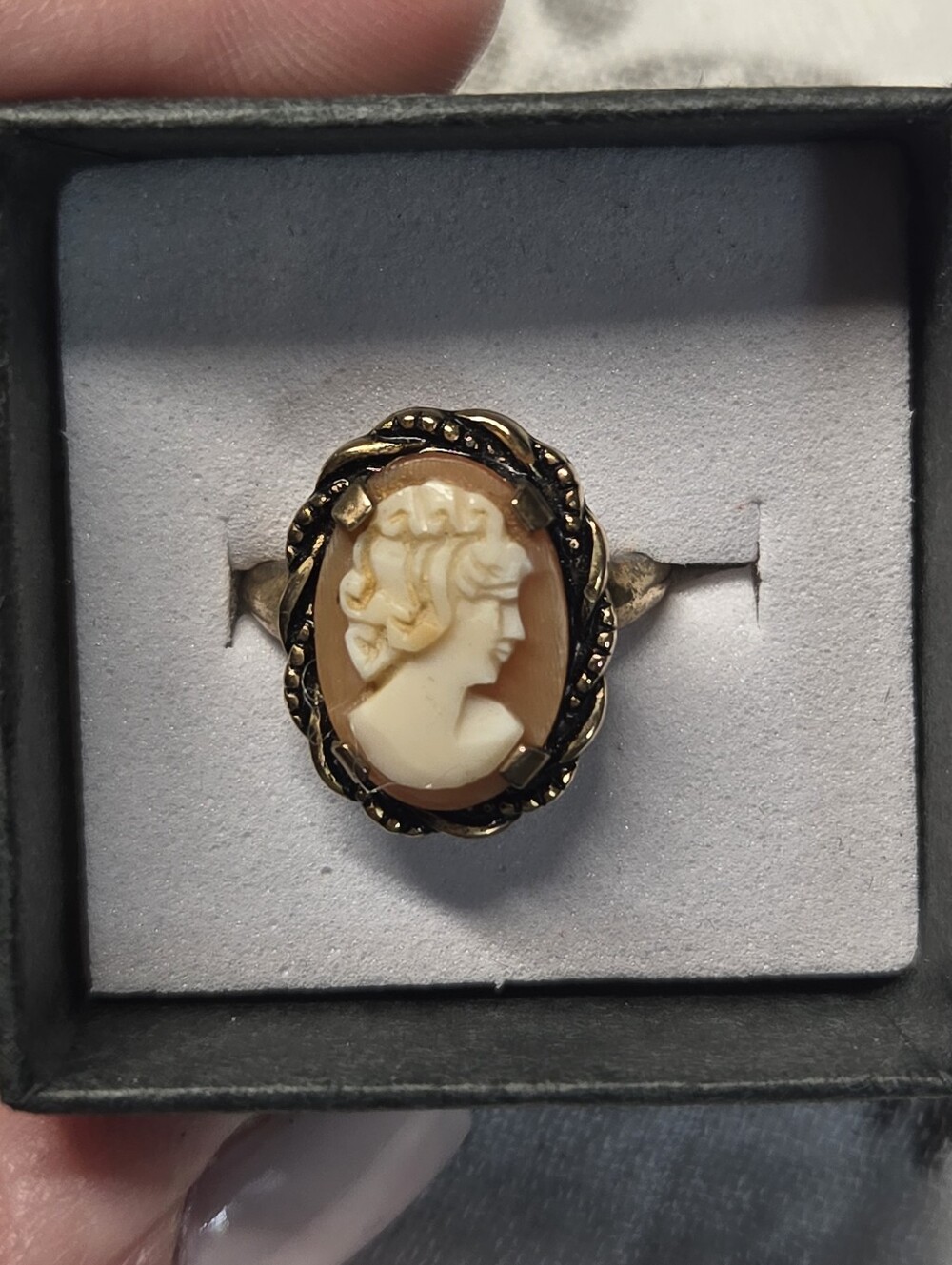 Cameo Gold Filled Ring in Cream and Brown